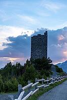 Torri di Fraele, historic watchtowers, with clouds at dusk, Valdidentro, Sondrio, Italy [IBR125163396]