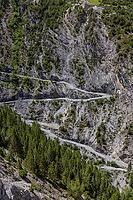 Diga lago Cancano and serpentines on a service path, Cancano Lake dam, Valdidentro, Sondrio, Italy [IBR125163421]