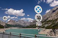 Dam and turquoise water, Cancano Lake, Lago di Cancano, Valdidentro, Sondrio, Italy [IBR125163427]