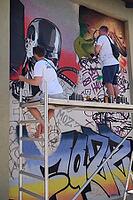 Graffiti jam event in Schwäbisch Hall, street art, urban, diversity jam, art form, sprayer, graffiti, subculture, event, Hohenlohe, Germany [IBR125164206]