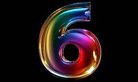 A colorful number 6 with a rainbow swirl. The number is surrounded by a colorful, shiny, and reflective surface. AI generated [IBR125167380]