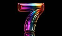 A colorful number 7 is displayed in a shiny, reflective surface. The number is surrounded by a rainbow of colors, giving it a vibrant. AI generated [IBR125167383]