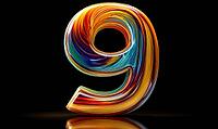 A colorful number nine with a rainbow swirl. The number nine is surrounded by a colorful swirl, giving it a unique and artistic appearance. AI generated [IBR125167385]