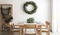 Scandinavian dining room with minimal decor, light wood table and chairs. AI generated [IBR125167434]