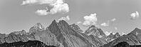 Summer in the Alps, mountain panorama from Fellhorn 2037 m, of the green grassy Höfats, 2259 m, Hochvogel in the back left, 2592 m, and on the right Kleiner Wilder, 2306 m, Allgäu Alps, Bavaria, Germany [IBR125173438]