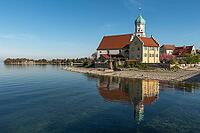 Baroque church of St. Georg, moated castle am Lake Constance, Bavaria, Germany [IBR125173452]