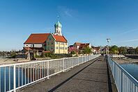 Baroque church of St. Georg and pier, moated castle am Lake Constance, Bavaria, Germany [IBR125173454]