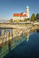 St. Georg Catholic Church, moated castle am Lake Constance, Bavaria, Germany [IBR125173456]