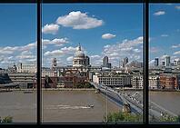 View from the Tate Modern of the Millennium Bridge, pedestrian suspension bridge across the Thames connecting the City of London and Southwark, in the background St. Paul's Cathedral, Bankside, Borough of Southwark, London, England, Great Britain, Great B [IBR125177944]