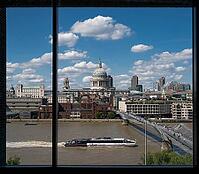 View from the Tate Modern of the Millennium Bridge, pedestrian suspension bridge across the Thames connecting the City of London and Southwark, in the background St. Paul's Cathedral, Bankside, Borough of Southwark, London, England, Great Britain, Great B [IBR125177946]