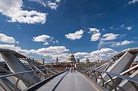 View of the Millennium Bridge, pedestrian suspension bridge across the Thames connecting the City of London and Southwark, in the background St. Paul's Cathedral, Bankside, Borough of Southwark, London, England, Great Britain, Great Britain [IBR125177947]