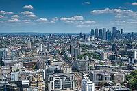 View of London from 20 Fenchurch Street skyscraper with Canary Wharf financial center, London, England, Great Britain [IBR125177949]