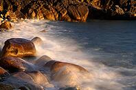 Stones, pebbles, pebbles, washed by water, waves, spray, motion effect, long exposure, evening light, Cot Valley Beach, Porth Nanven, also beach of dinosaur eggs, coast, St Just in Penwith, Cornwall, England, Great Britain, Great Britain [IBR125177962]