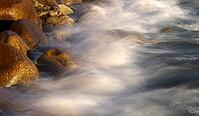 Stones, pebbles, pebbles, washed by water, waves, spray, motion effect, long exposure, evening light, Cot Valley Beach, Porth Nanven, also beach of dinosaur eggs, coast, St Just in Penwith, Cornwall, England, Great Britain, Great Britain [IBR125177967]