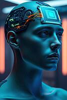 A cybernetc humanoid with digital connections and neural implants, AI generated [IBR125180396]