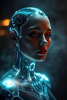 A cybernetc humanoid with digital connections and neural implants, AI generated [IBR125180397]