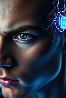 A cybernetc humanoid with digital connections and neural implants, AI generated [IBR125180399]