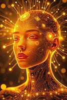 A cybernetc humanoid with digital connections and neural implants, AI generated [IBR125180400]