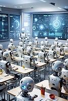 Futuristic classroom of young robot students, AI generated [IBR125180401]