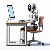 A robot student at his desk, isolated, AI generated [IBR125180403]