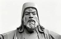 Genghis Khan, Dschingis Khan, or Chinggis Khan, born Temüjin, Temüdschin or Temüüdschin, c. 1162 – 1227, also known as Chinggis Khan, founder and first khan of the Mongol Empire, digitally edited based on a monument to Genghis Khan in Ulaanbaator, Mongoli [IBR125183145]