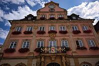 Balcony with unicorn in city coat of arms Town Hall, Schwäbisch Gmünd, Baden-Württemberg, Germany [IBR125183155]