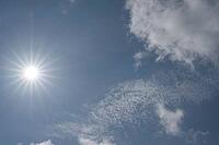 Bright sun shining in a clear sky, some loose clouds, weather photo, a mix of sun and clouds above 27798 Hude, Oldenburg district, Germany [IBR125185845]