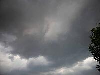 Dark clouds in the sky that create an ominous atmosphere with a tree on the edge, heavy cloudiness in the sky in 27798 Hude, Germany [IBR125185856]