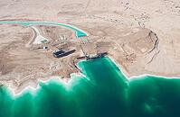 Birdseye view of the waterworks on Dead Sea, Israel [IBR125188164]