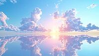 Blue Skies And Azure Seas: A Stunning Reflection Of Cumulus Clouds In Salt Lake On A Sunny Summer Day, AI generated [IBR125195677]