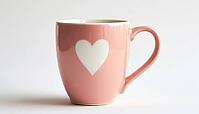 White Heart Ceramic Coffee Mug On White Background. Elegant Pink Mug With Heart Design. A Charming Addition To Your Morning Routine, AI generated [IBR125195689]