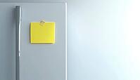 Detailed Close-Up View Of Sticky Note Reminder Attached To White Refrigerator Door For Easy Visibility And Remembrance, AI generated [IBR125195690]