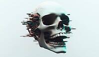 Modern Element: Distorted Glitch Skull On Black Background For Branding, Cover, Poster, And Print With Stylish Design. Perfect For Various Uses, AI generated [IBR125195703]