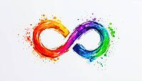 Hand-Painted Rainbow Infinity Symbol In Full Gradient Using Calligraphic Ink Brush On A White Background. Vibrant And Colorful Art Piece, AI generated [IBR125195711]