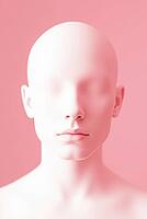 A minimalist image of a faceless head in soft monochrome pink tones, creating a surreal and gentle atmosphere, AI generated [IBR125195713]