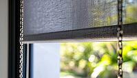 Close-Up View Of Roller Blinds On Windows In Interior With Blackout Shades For Large Windows, Chain Control, Grey, Ure Material, Sun Protection, And Decorative Accents, AI generated [IBR125195715]