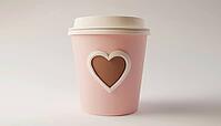 Heart-Shaped Logo Coffee Cup: Enjoy Your Favorite Hot Beverages In A Stylish Mug With A Unique Heart-Shaped Design. Ideal For Coffee Lovers, AI generated [IBR125195719]