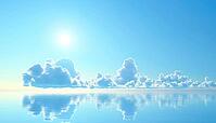 Summer Clear Skies And White Clouds Over Blue Ocean: A Peaceful Beach Landscape At Sunrise In Winter And Spring, AI generated [IBR125195725]