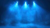 Vibrant Blue Spotlights Enhancing Stage Presence And Presentations With Glowing Effects, Beams, And Translucent Smoke, AI generated [IBR125195726]