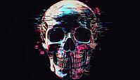 Modern Element For Branding: Distorted Glitch Human Skull On Black Background. Stylish Design For Cover, Poster, Print File, AI generated [IBR125195729]