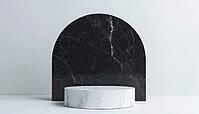 Abstract Art Deco Geometric Frame: Clean White Pedestal Street On Black Marble Memorial - Fashionable Mockup With Blank Space, AI generated [IBR125195732]