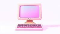 Vintage Computer Interface With Vaporwave Aesthetics And Smiley Face Stickers - Perfect For Social Media Stories Or Templates. Keyboard Included, AI generated [IBR125195738]