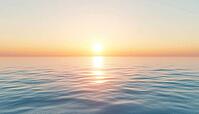 Mesmerizing Panorama Of Ocean Sunrise: Water, Sky, And Sun Reflection In Dusk Or Dawn. Beach Landscape At Evening Or Morning. Stunning Island Backdrop Scenery, AI generated [IBR125195739]