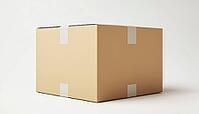Side View Mockup Of A Brown Cardboard Box Delivery Parcel On White Background, Presented On Empty Cargo Crates For Packaging Design, AI generated [IBR125195756]