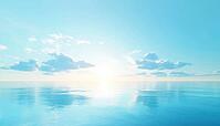 Vivid Cyan Morning: Stunning Landscape Of Beach With Sky Blue Clouds, Clear Horizon, And Bright Sunshine In Spring And Winter, AI generated [IBR125195771]