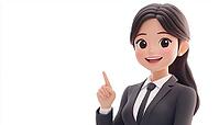 Cheerful Young Asian Businesswoman Leader In A Sleek Suit Gesturing Towards A Space For A Product Or Advertisement, AI generated [IBR125200661]