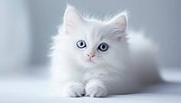 Adorable Long-Haired White Kitten With Big Beautiful Eyes: A Delightful Companion In Life And Pets. Charming Fluffy Cat On White, AI generated [IBR125200662]