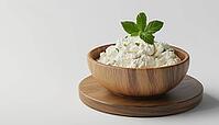 Creamy Ricotta Cheese Served In A Bowl Garnished With Fresh Mint Leaves On A Rustic Wooden Table. Delicious And Appetizing Presentation, AI generated [IBR125200665]