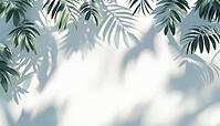 Tropical Leaves Cast Shadows And Light On Wall, Creating A Misty Blur. Tree Branches And Sunlight Create A Natural Scene For Wallpaper, AI generated [IBR125200680]
