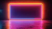 Glowing Neon Double Rectangular Frame With Shining Effects On A Dark Background. Empty Techno Backdrop For A Vibrant Feel. Aesthetic Design, AI generated [IBR125200686]
